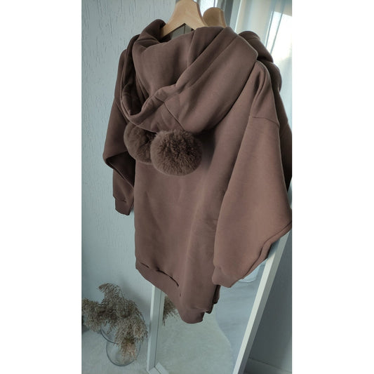 Bluzo-sukienka z pomponami - Brąz