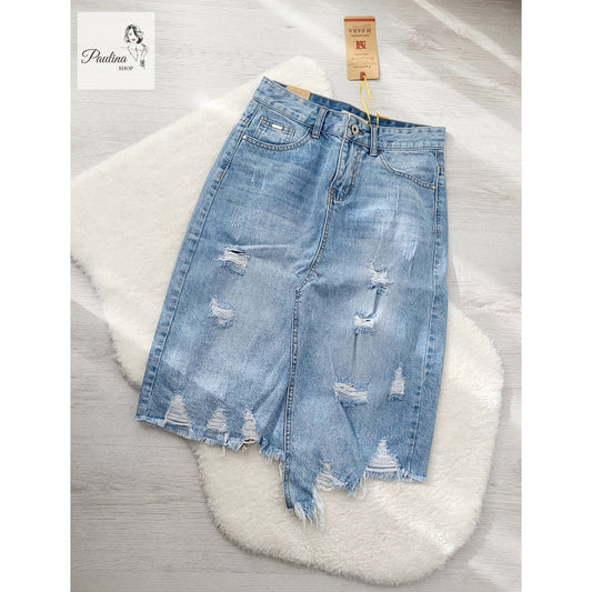 Spódnica jeans szarpana