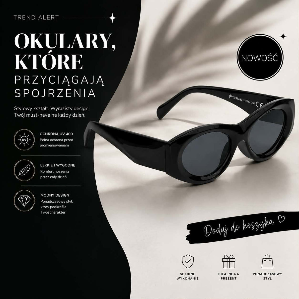 YE Okulary przeciwsłoneczne - Retro - Black