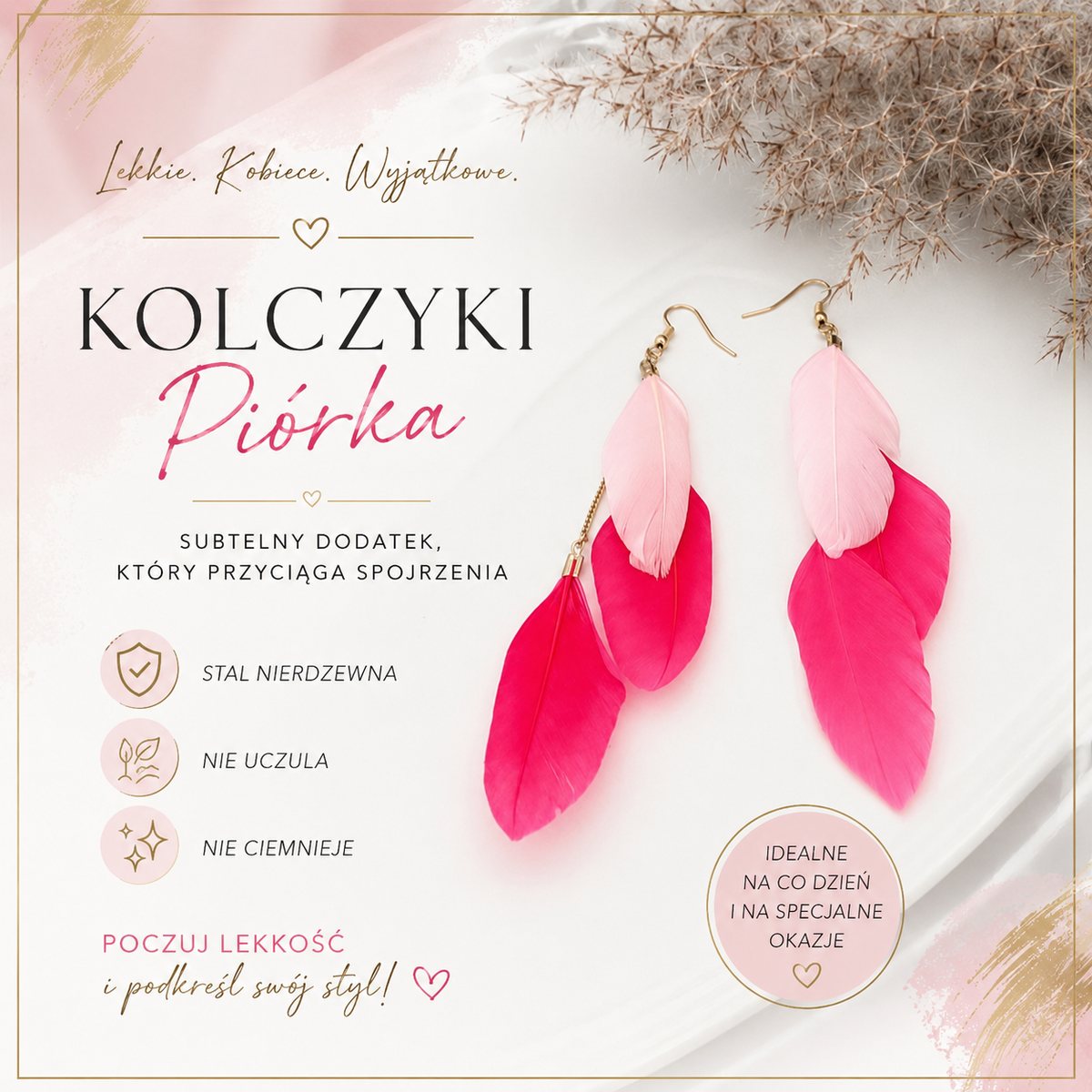 Earrings - Feathers - Pink