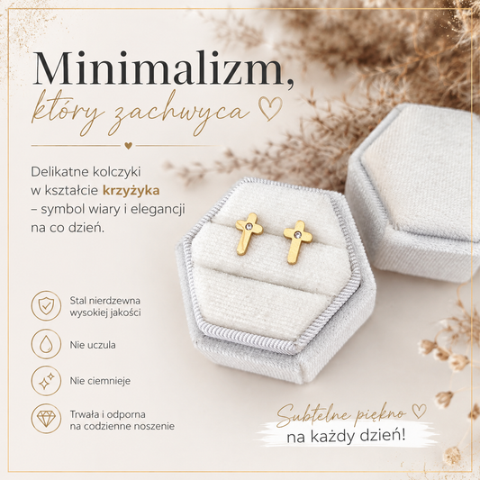 Kolczyki - Krzyżyk z cyrkonią