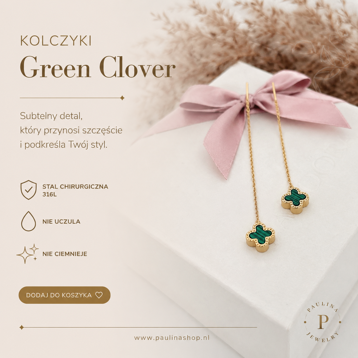 Kolczyki wiszące Clover - Green