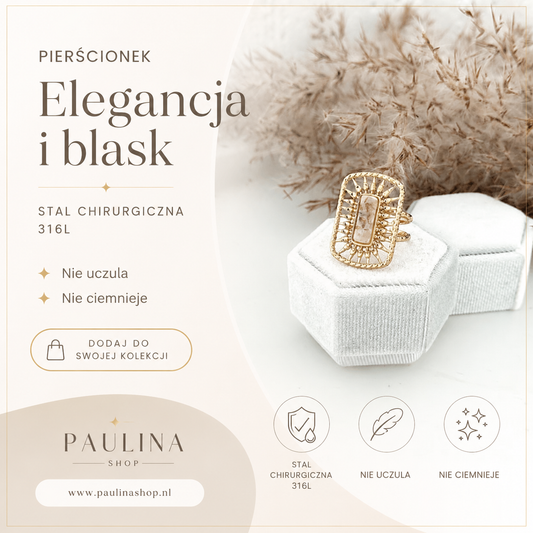 Pierścionek - Long Stone Beige