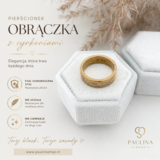 Pierścionek obrączka - Cyrkonie