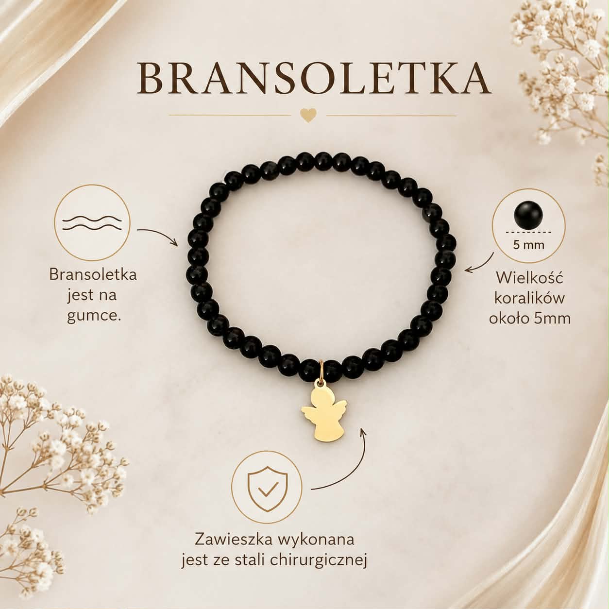 Bransoletka - Anioł Stróż - Obsydian