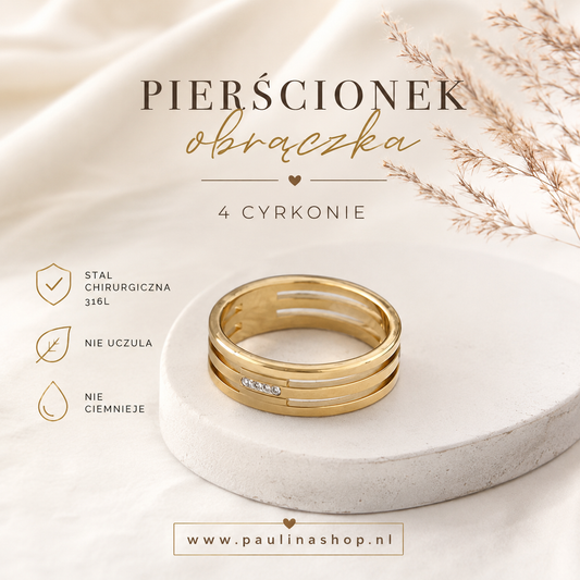 Pierścionek - 4 cyrkonie
