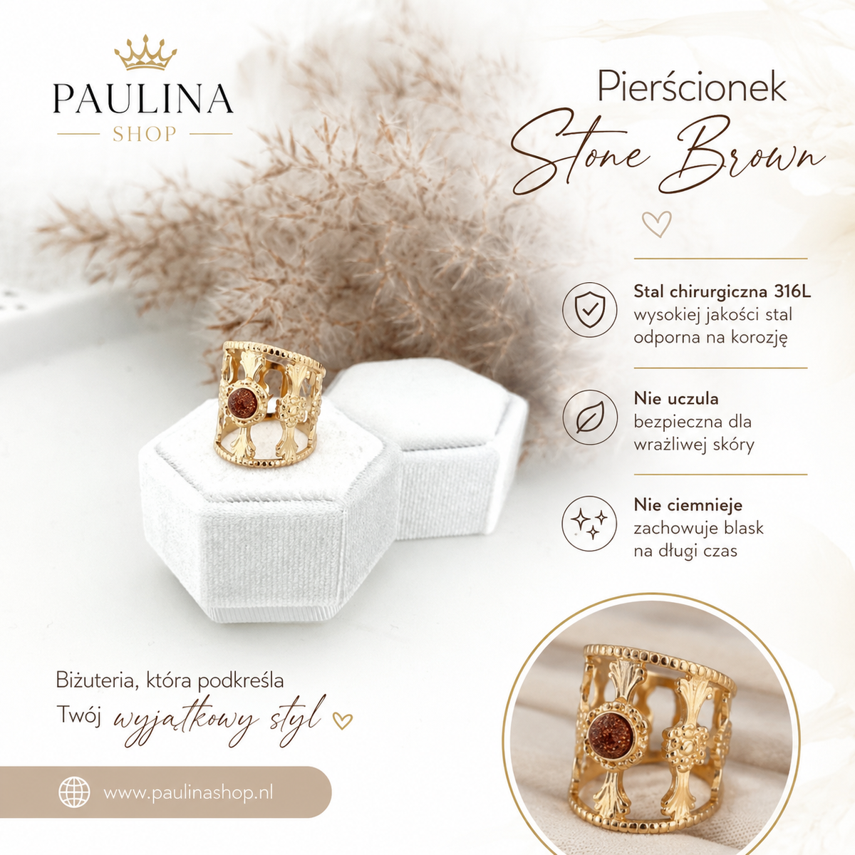 Pierścionek - Stone Brown