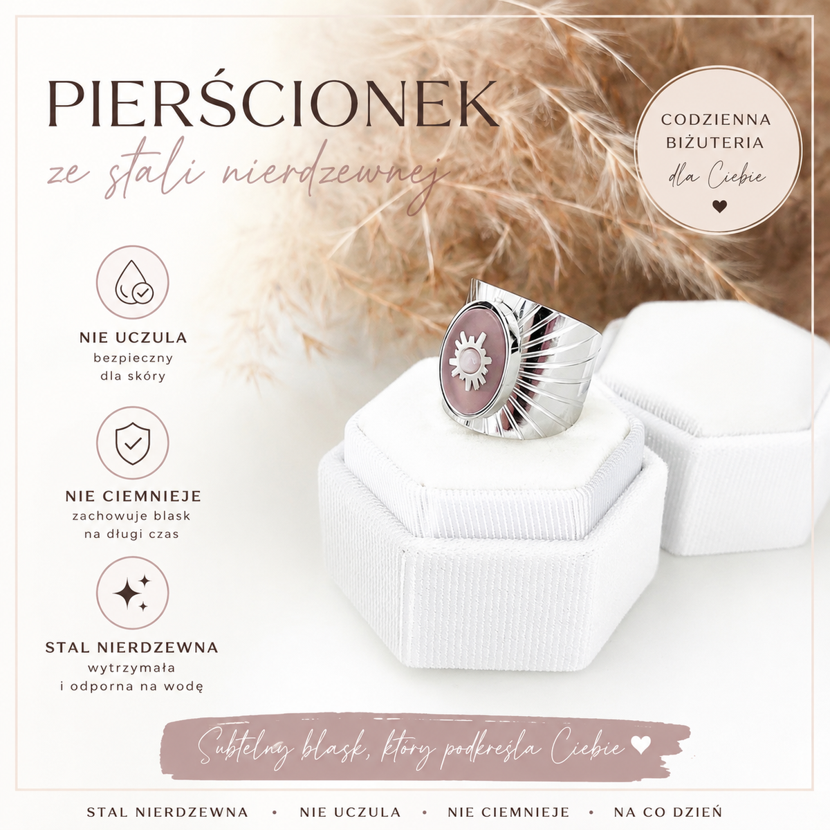 Pierścionek - Silver Pink
